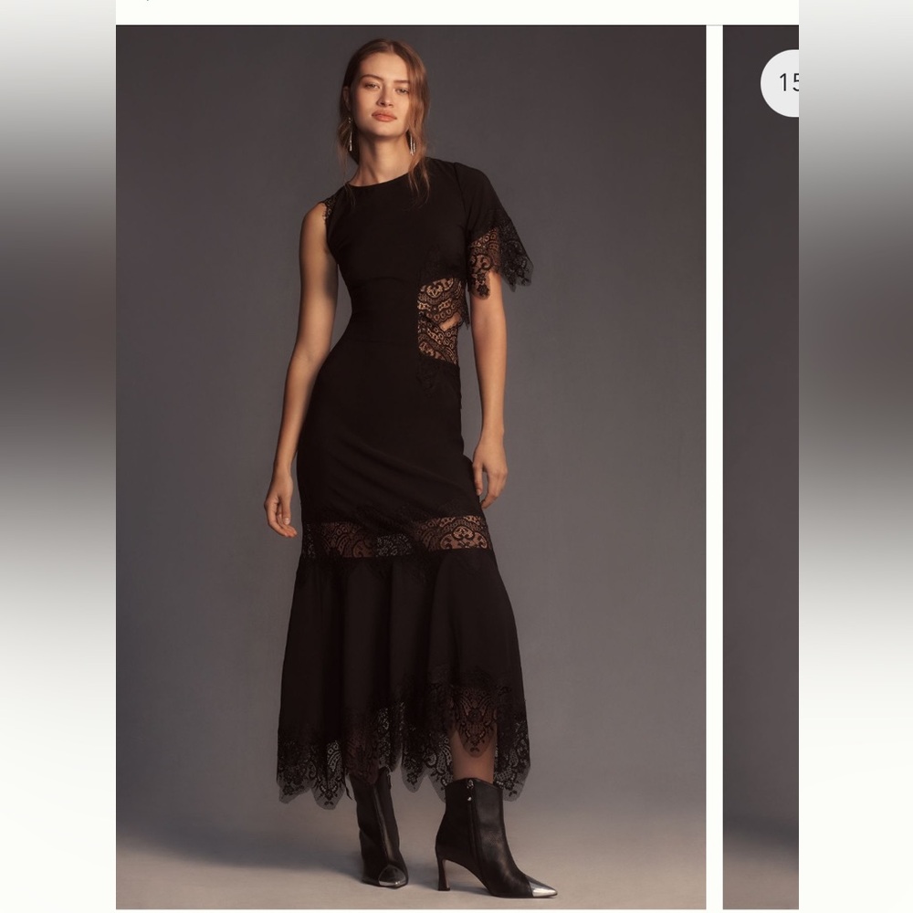 Hutch Asymmetrical Lace Mix Maxi Slip Dress XS